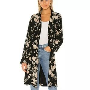 Jen's Pirate Booty Cortes Jacket Obsidian Spanish Rose Print kimono blk long P S